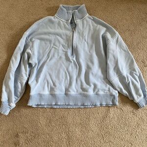 Aerie Soft Blue Knit Quarter-Zip Sweater